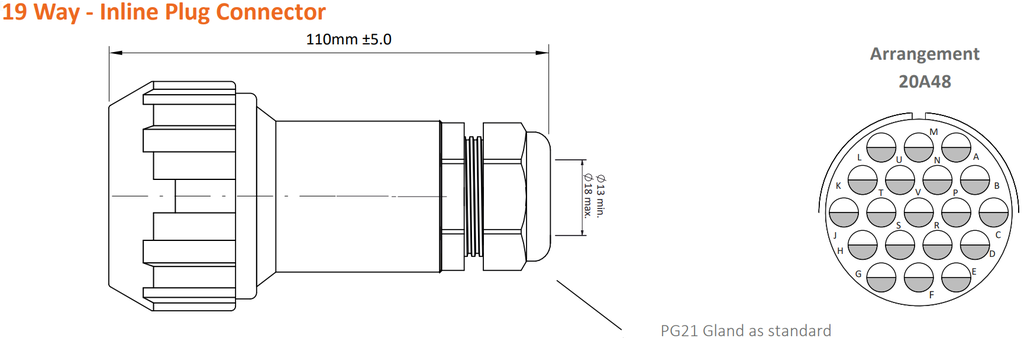 Ten47 PA-COM 19-p. female cable conn. with nut