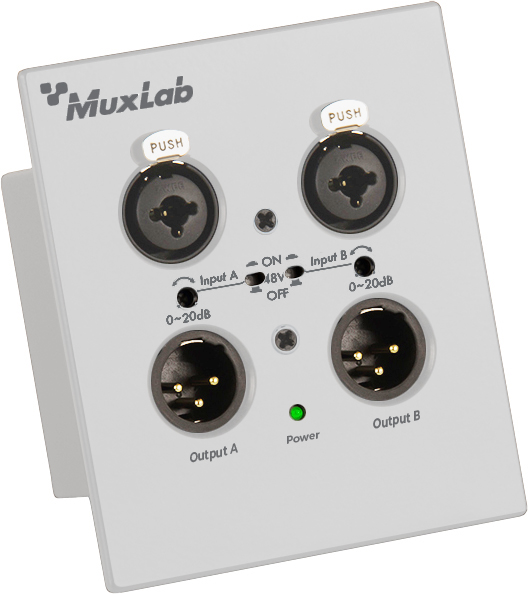 MuxLab 500558-WH Dante 2-Channel XLR Wall-Plate, White