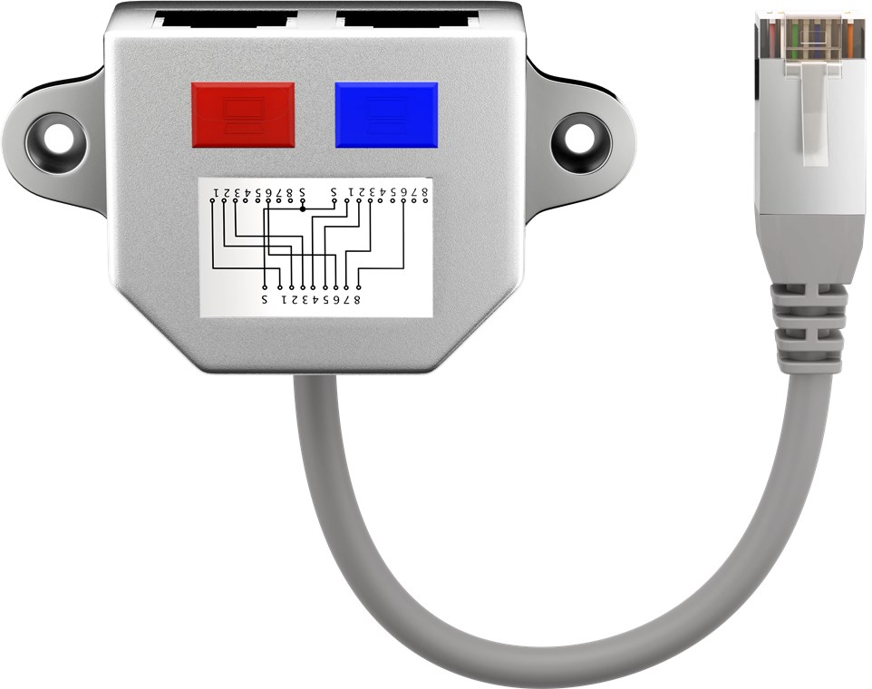 CAT5 Y-adapteri 1xRJ45M / 2xRJ45F
