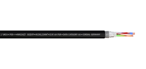 Cordial CAT6A PUR cable, SF/UTP, AWG24/7, Ø8,0 mm, 100 m reel