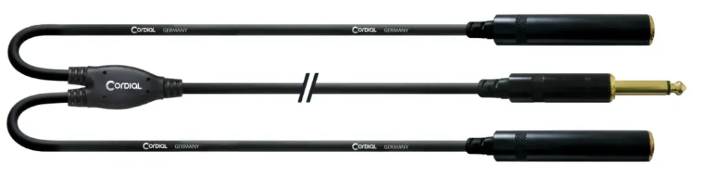Cordial CFY0.3PGG 6,3 mm monoplugi/2 x 6,3 mm monojakki Y-kaapeli 30 cm