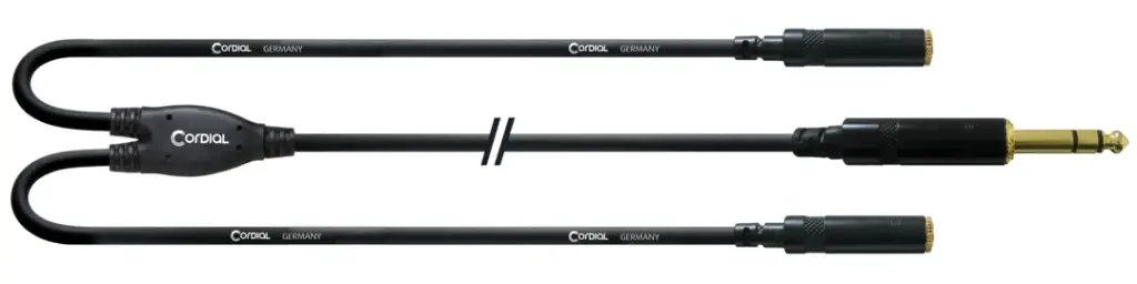 Cordial CFY0.3VYY 6,3 mm stereoplugi/2 x 3,5 mm stereojakki Y-kaapeli 30 cm