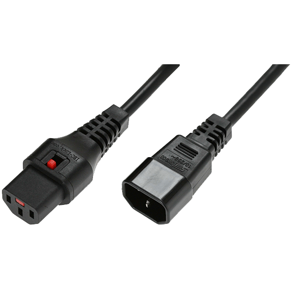 IEC Lock C13 jatkokaapeli, 0,5 m, musta