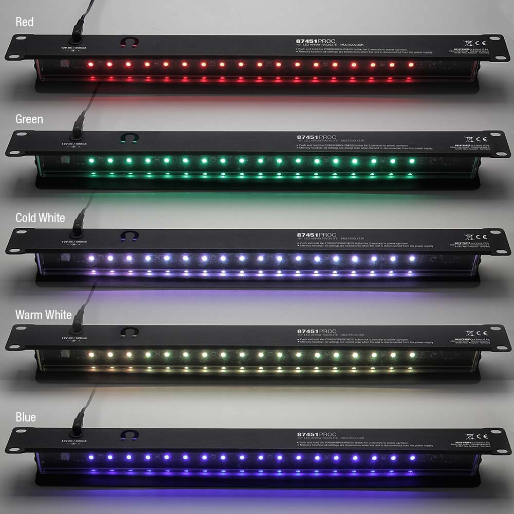 LED-räkkivalo 1U, monivärinen/himmennettävä