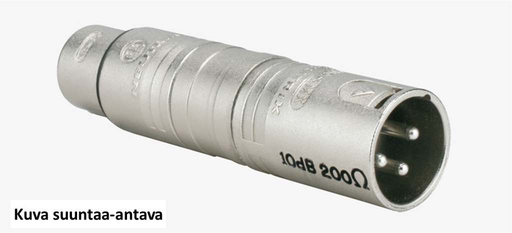 Linjavaimennin 20 dB/200 ohm. XLR F/M