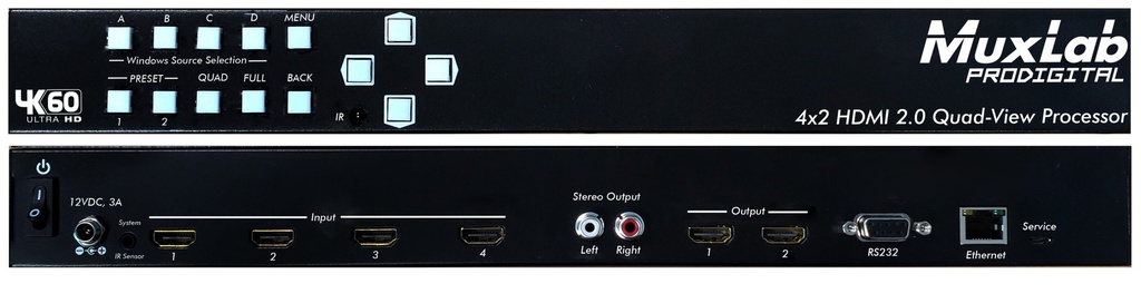 MuxLab 4x2 HDMI 2.0 Quad-View kuvaprosessori