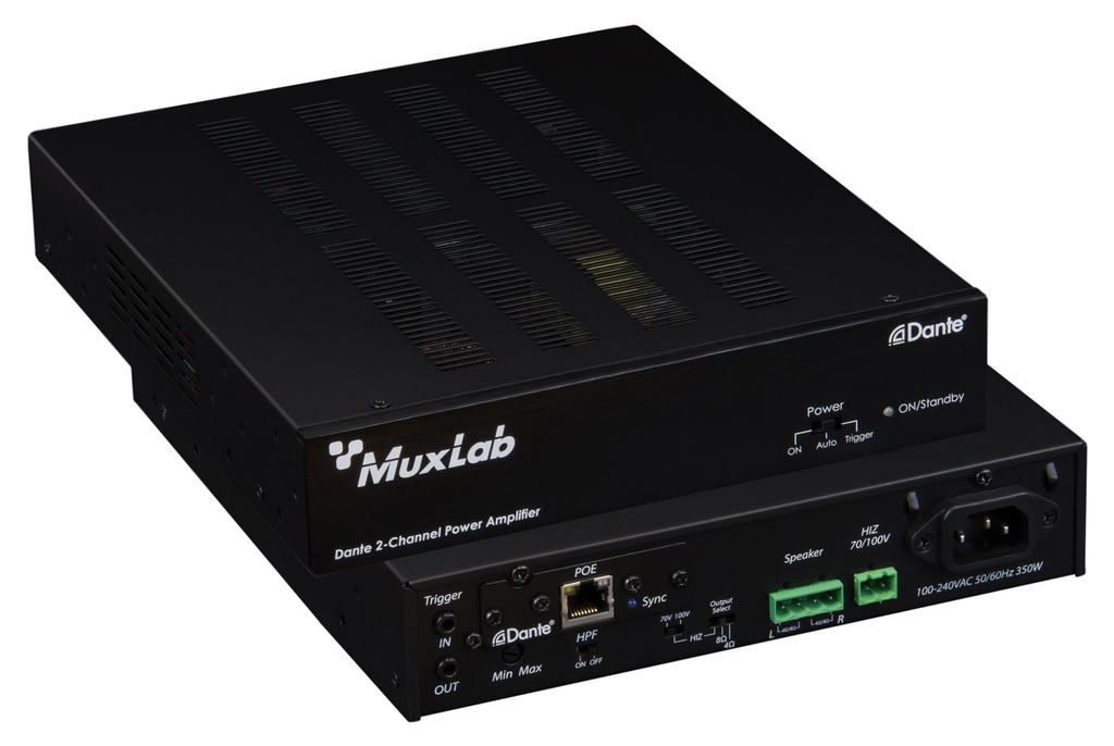 MuxLab 500553 2-kanavainen Dante vahvistin 240W