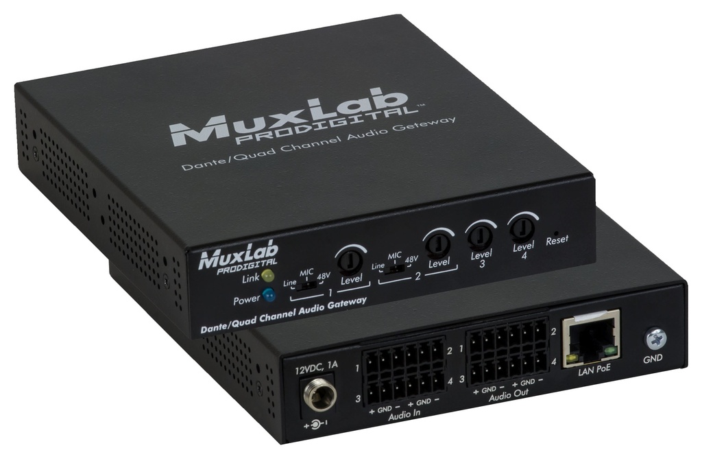MuxLab Dante/Quad Channel Audio PoE Gateway