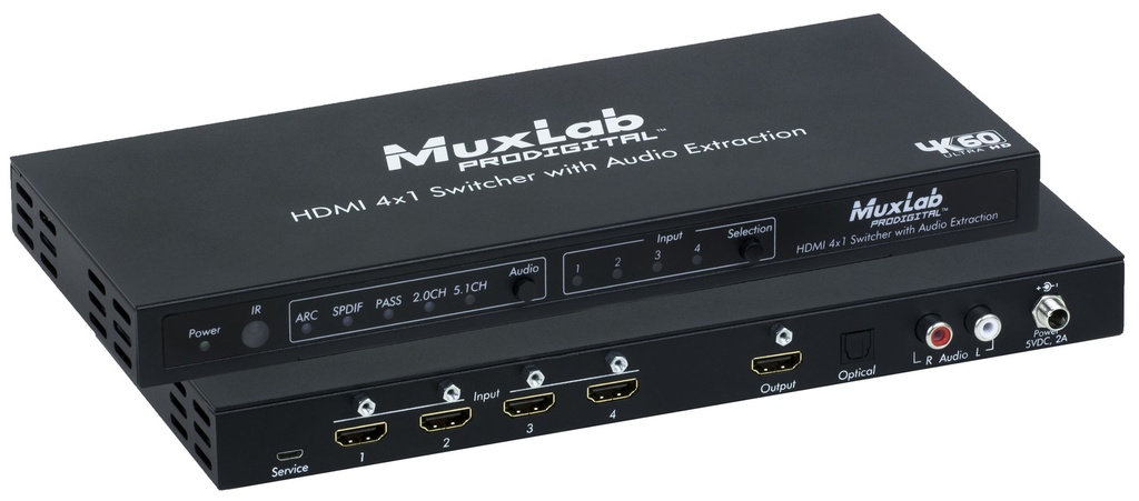 MuxLab 500437 HDMI 4x1 valitsin audiopurulla, 4K60