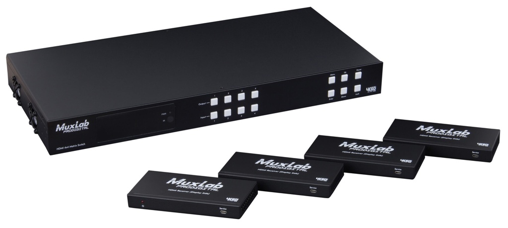 MuxLab 500412-V2 HDMI 4x4 Matrix SWX Kit, HDBT, PoC, 4K