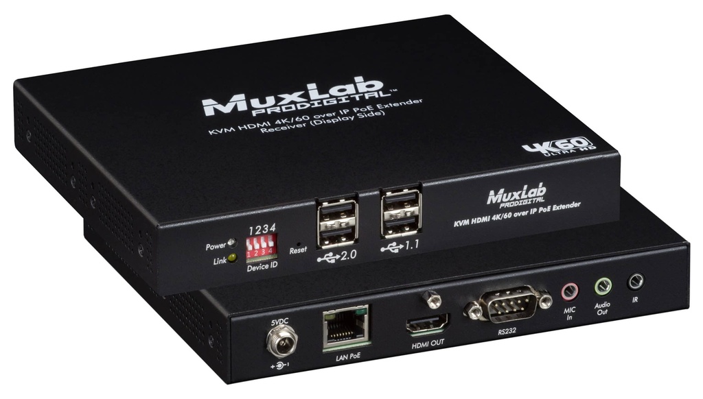 MuxLab 500800-RX KVM HDMI over IP PoE Receiver, 4K/60
