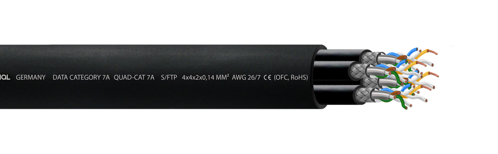 Cordial CAT7A 4xPUR-kaapeli, S/FTP, AWG26/7, Ø17,5mm