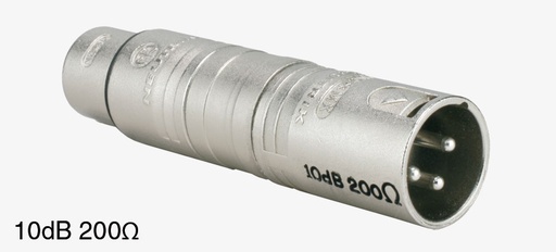 [20-912] Linjavaimennin 10 dB/200 ohm. XLR F/M phantom läpisyötöllä