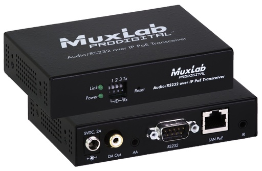 [500755] MuxLab AUDIO / RS232 over IP PoE Transceiver