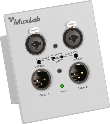 [500558-WH] MuxLab 500558-WH Dante 2-Channel XLR Wall-Plate, White